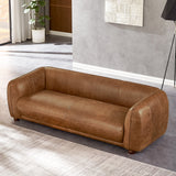 Mila Mid-Century Modern Brown Genuine Leather Sofa