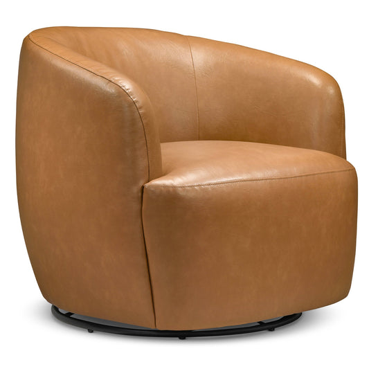 Mina 32" W Tan Vegan Leather Upholstered Swivel Barrel Chair