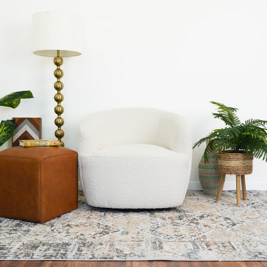 Mina White Boucle Swivel Chair