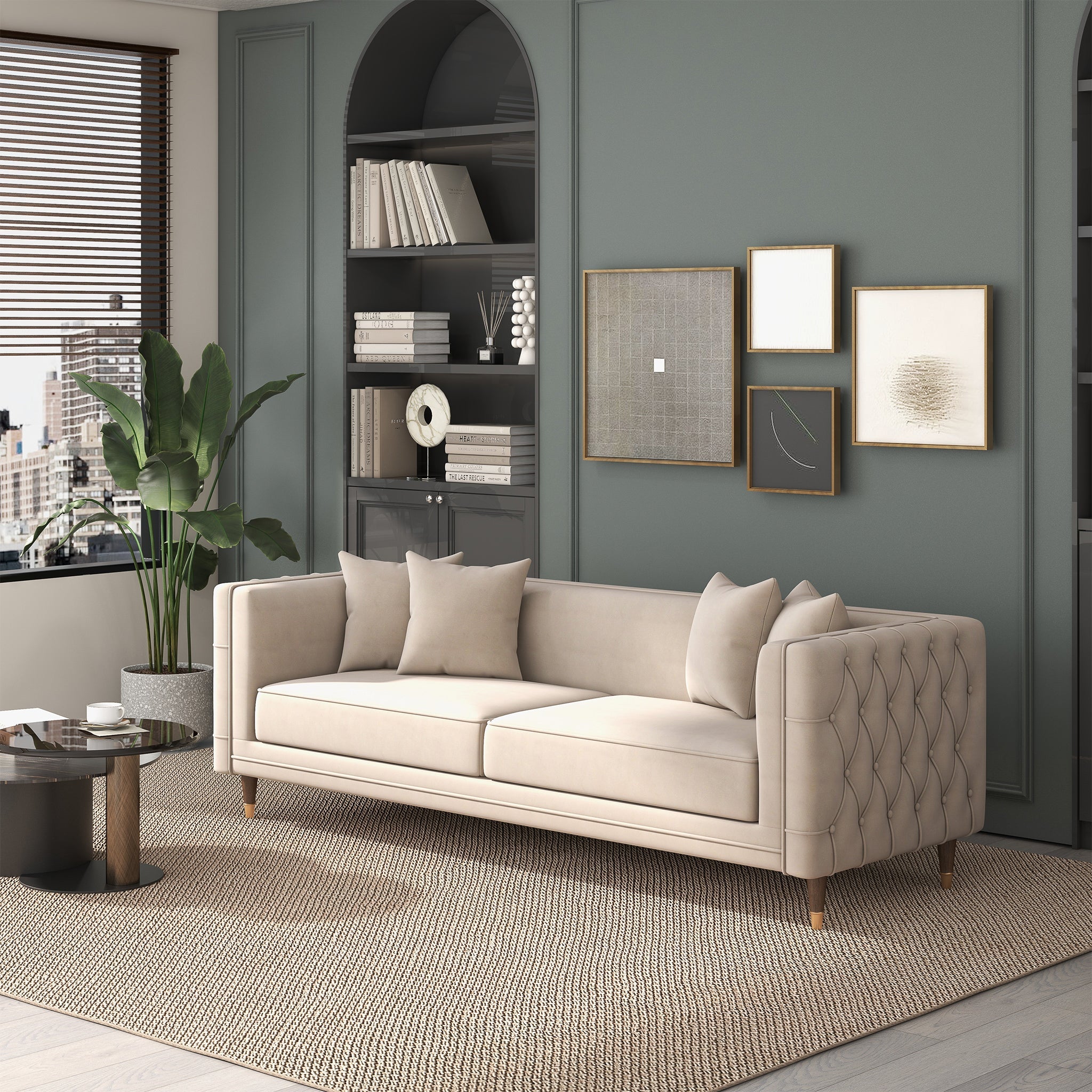 Nora Light Cream Velvet Sofa