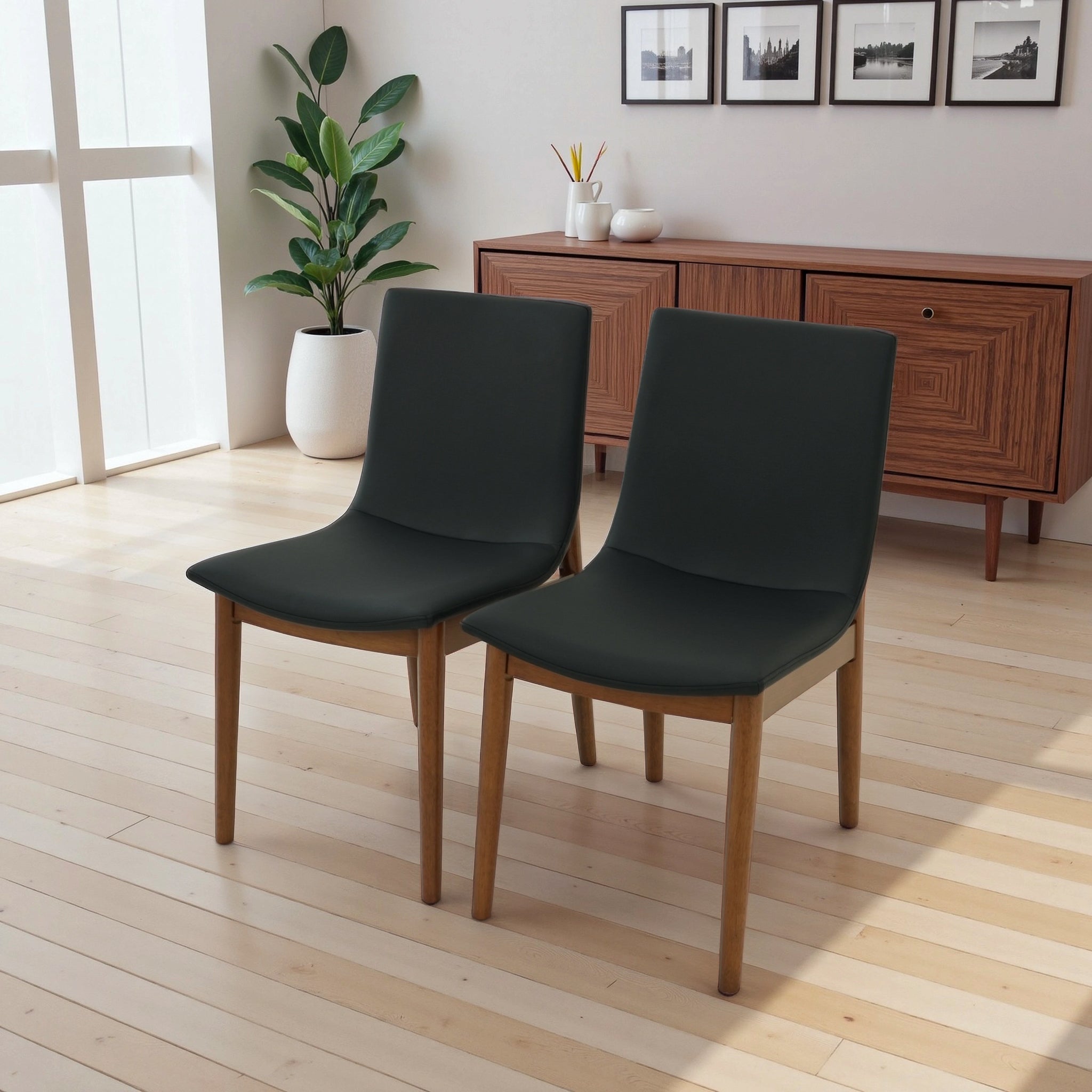 Ravel Easy-Clean Vegan Leather Mid-Century Modern Dining Chairs (Set of 2)