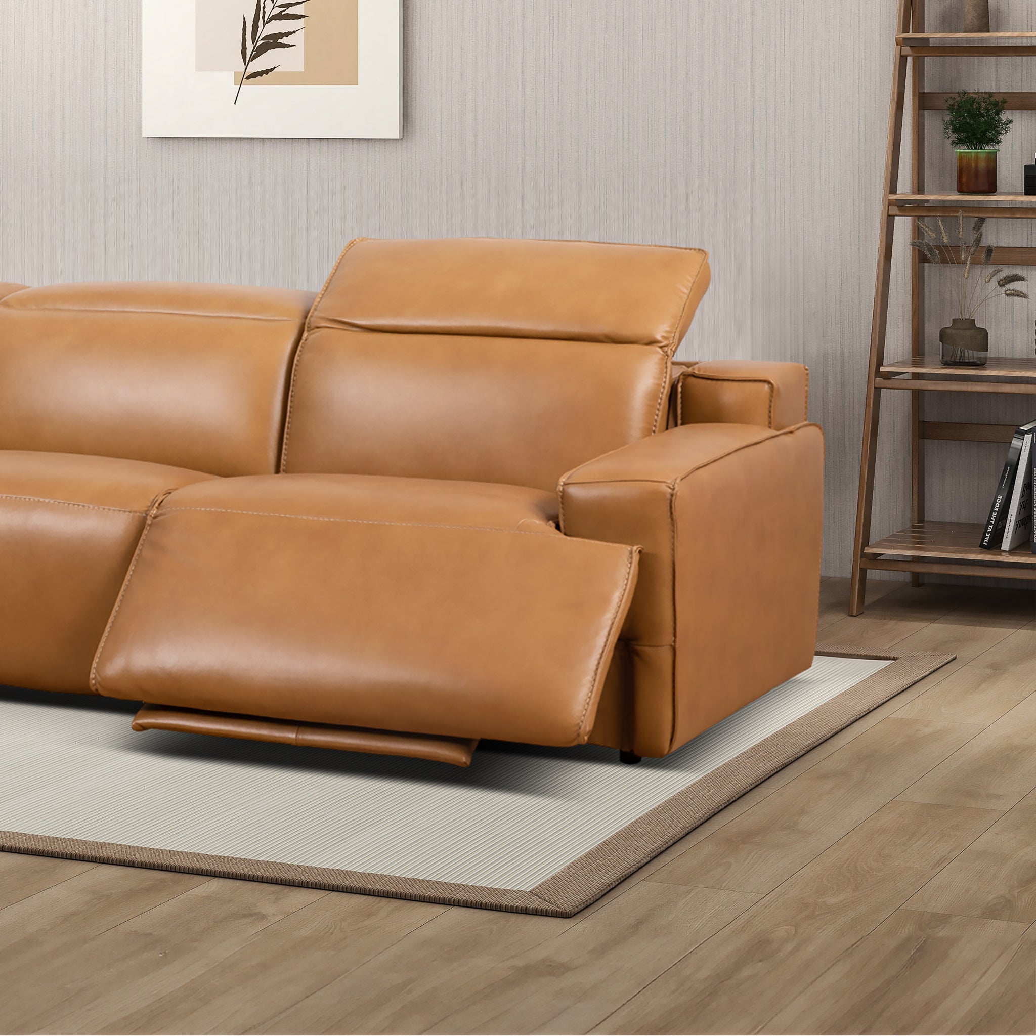Urbana Triple PWR Tan Leather Recliner Sofa