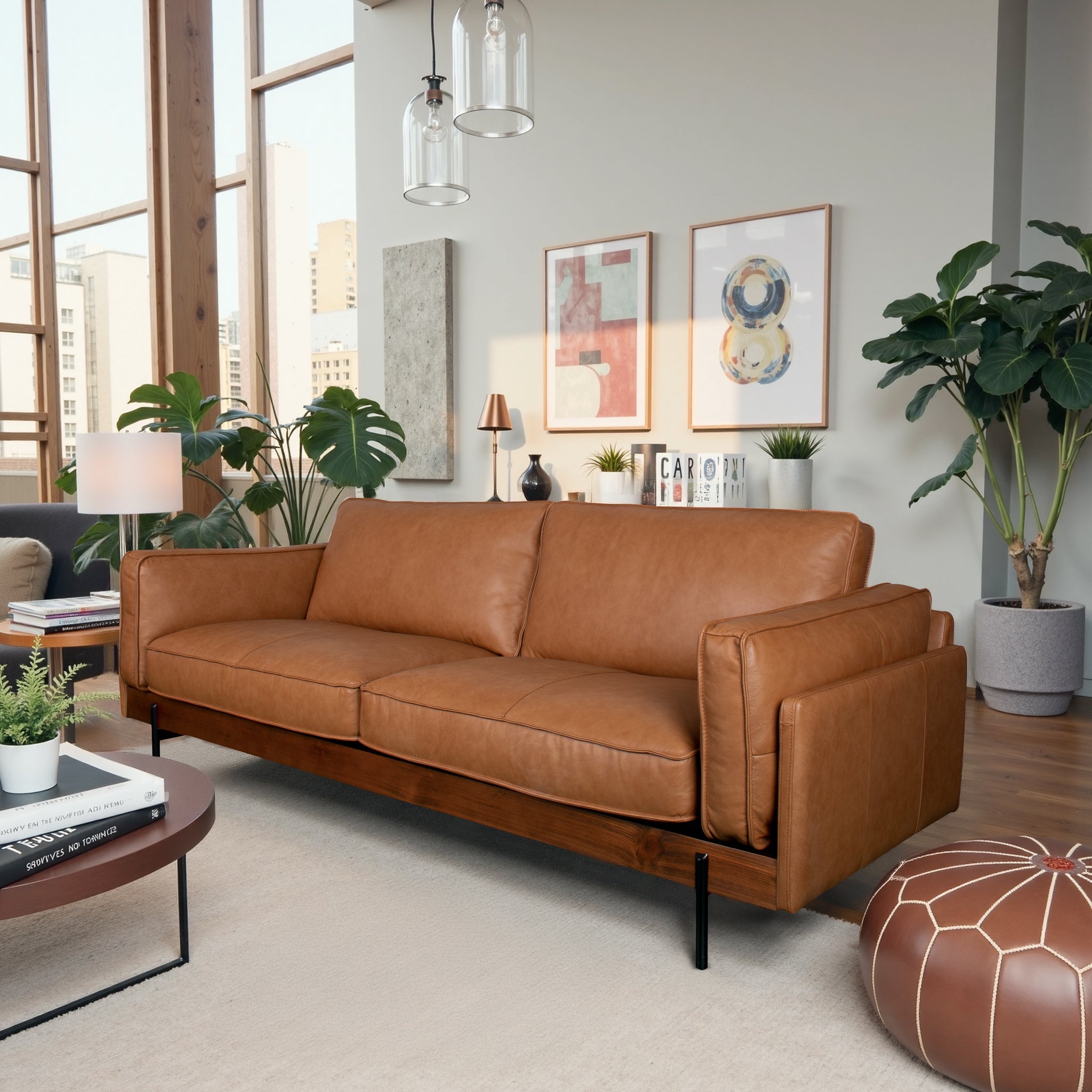 Utica Premium Leather Living Room Sofa with Metal Legs & Sustainable Materials