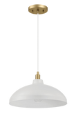 Astral Single Light White Pendant Lamp with Golder Brass Finish for Entrance Kitchen Island 14"D × 8"H