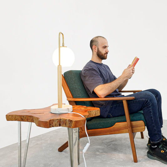 Auris White Globe Lampshade Table Lamp with Marble Base