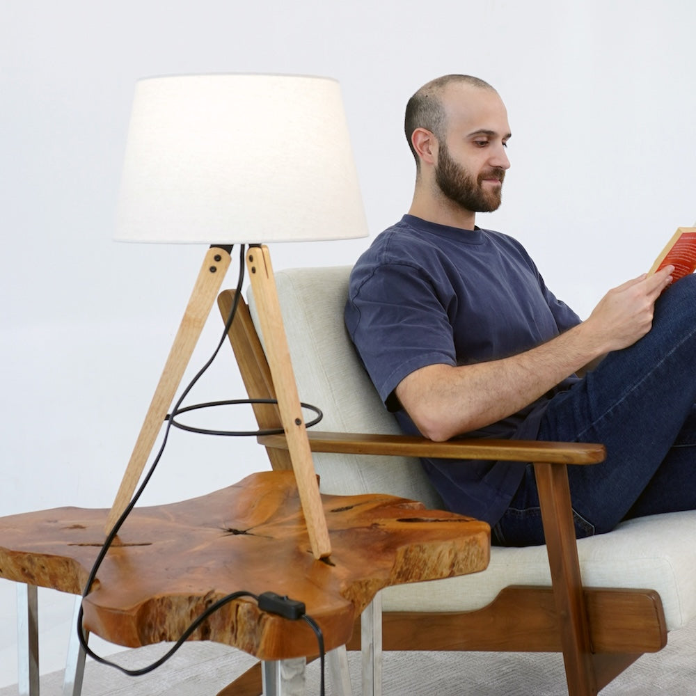 Birch Three Legged Wooden Bar Table Lamp - Natural