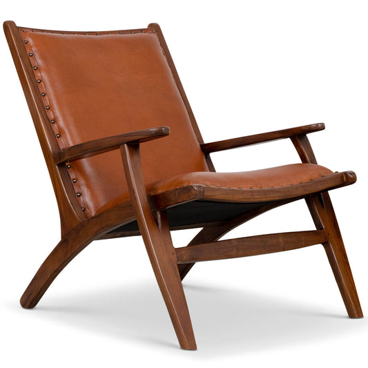 Bogor Antique Tan Leather Lounge Chair