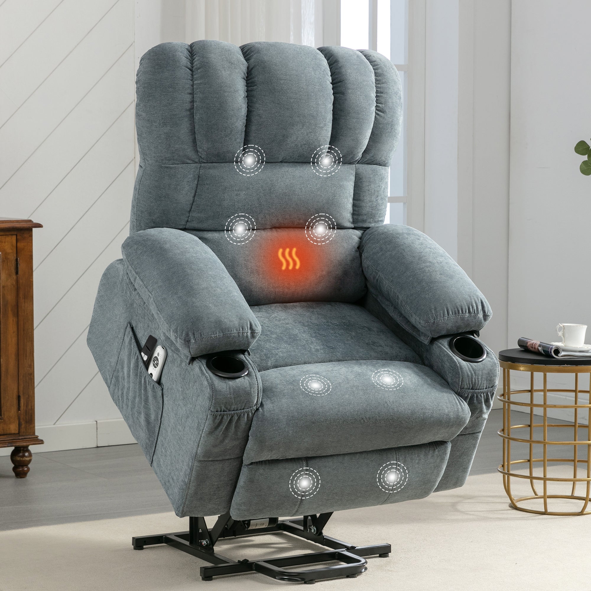 Power Electric massage lift lounge chair, suitable for the elderly, with heating and vibration functions, with USB, can be used for lying down. BLUE