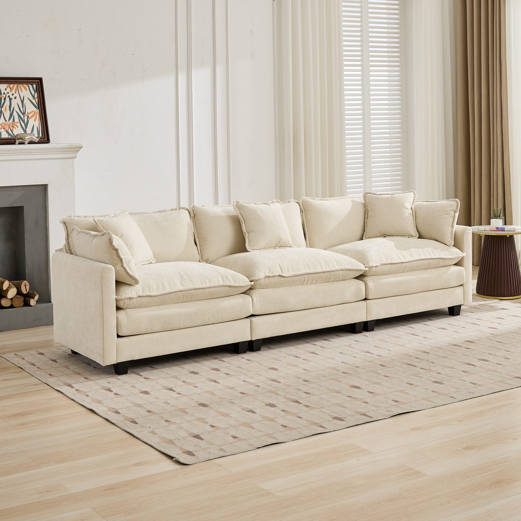 Cloud Sofa 3 Seats (Ottoman is not included), Modern Sectional Couch, for Living Room Bedroom and Apartment, Comfy Double Layer Upholstered Seat Cushion, Breathable Chenille Fabric, Beige,SW5013BG