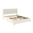Anna Patented 2-Drawer Storage Bed Queen Size Ivory Velvet Upholstered Wingback Platform Bed with Channel Tufted Headboard