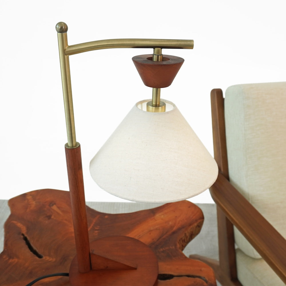 Dreamlight Table Lamp, Brown Solid Wood Base with Elegant Cone Linen Shade