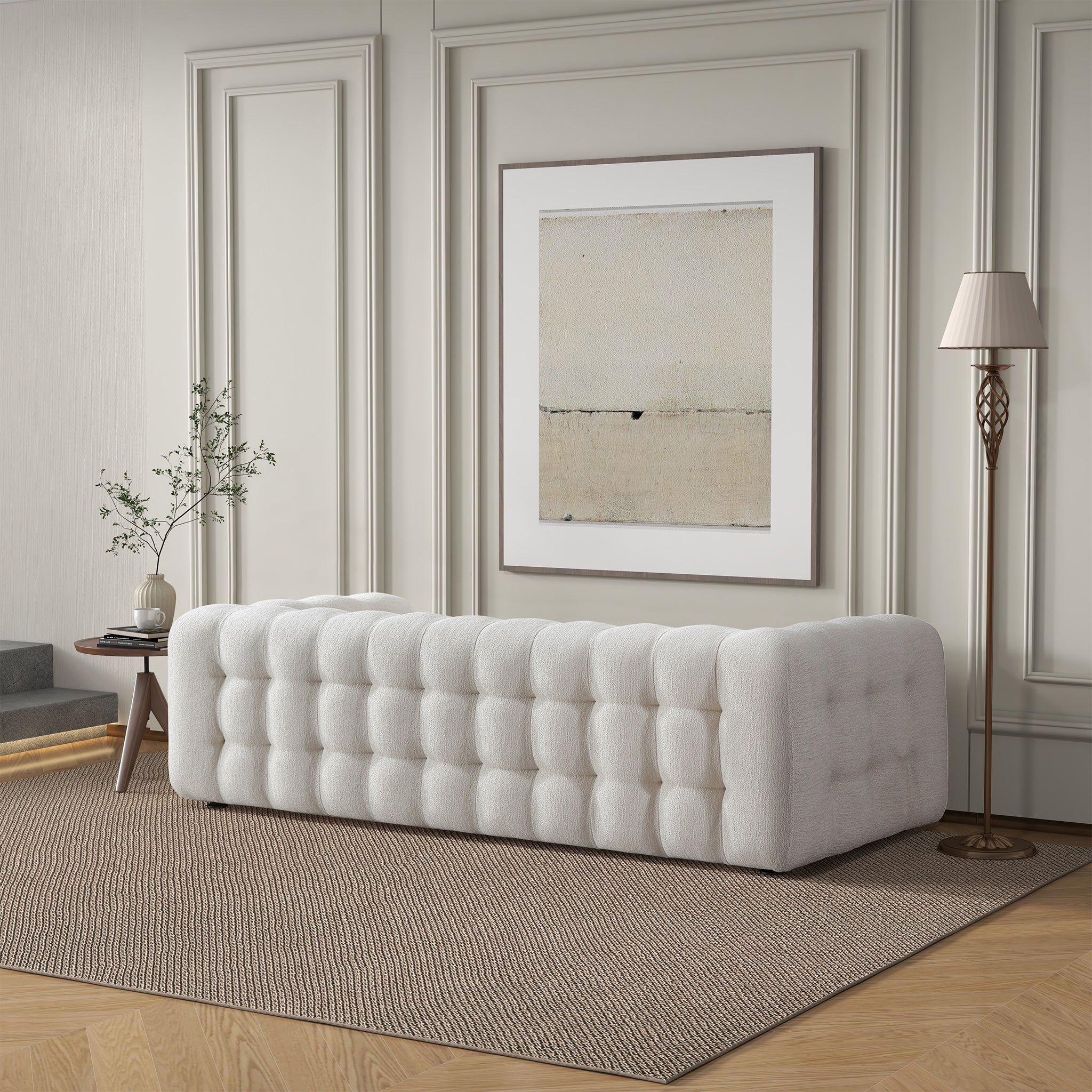 Eden Modern Tufted Chesterfield Cream Boucle Sofa