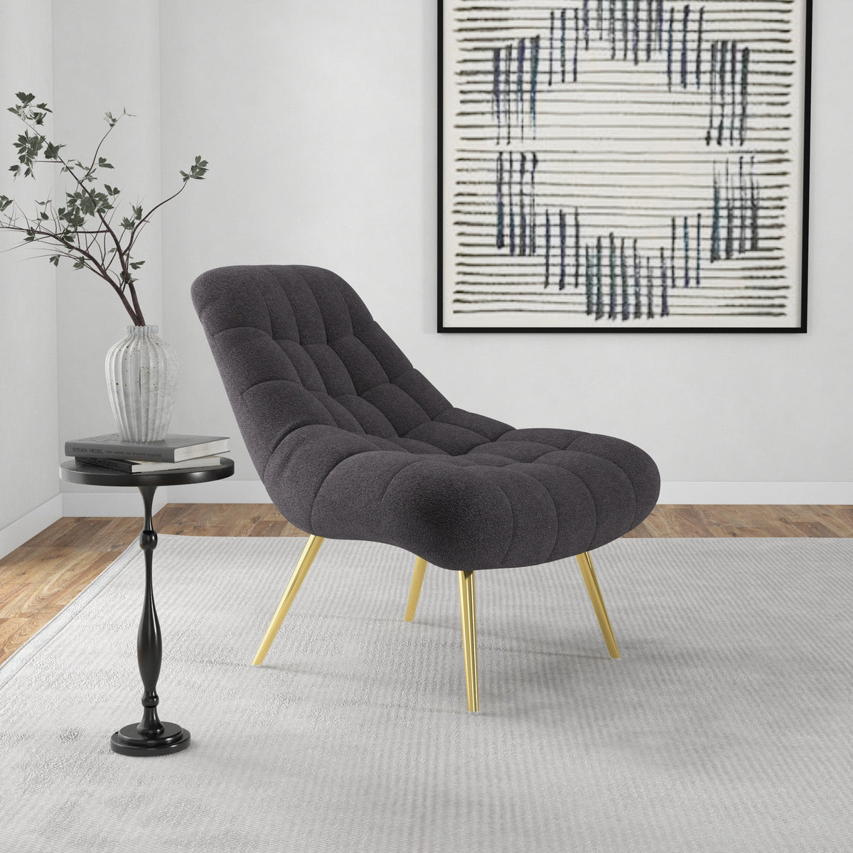 Edna Grey Boucle Lounge Chair