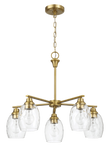 Elegance Five Lights Linear Arms with Golden Brass Finish Chain Chandelier 24"W × 8.5"H with Clear Water Glass
