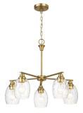 Elegance Five Lights Linear Arms with Golden Brass Finish Chain Chandelier 24"W × 8.5"H with Clear Water Glass