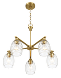 Elegance Five Lights Linear Arms with Golden Brass Finish Chain Chandelier 24"W × 8.5"H with Clear Water Glass