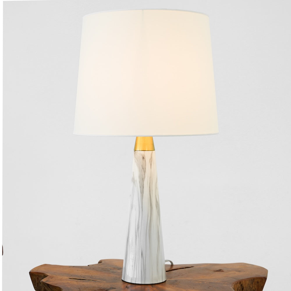 Enclave Hydro Black Table Lamp with On/Off Switch Faux Marble Base Fabric Shade