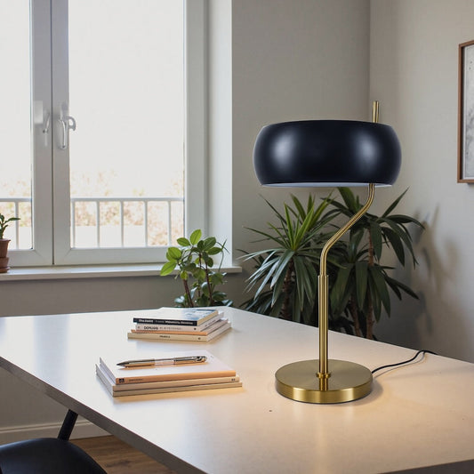 Flux Table Lamp - Gold Color Metal Base - Black Outer Shade