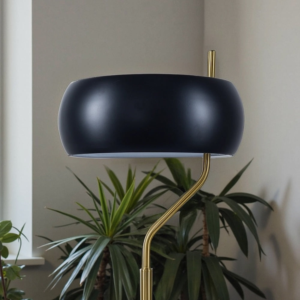 Flux Table Lamp - Gold Color Metal Base - Black Outer Shade
