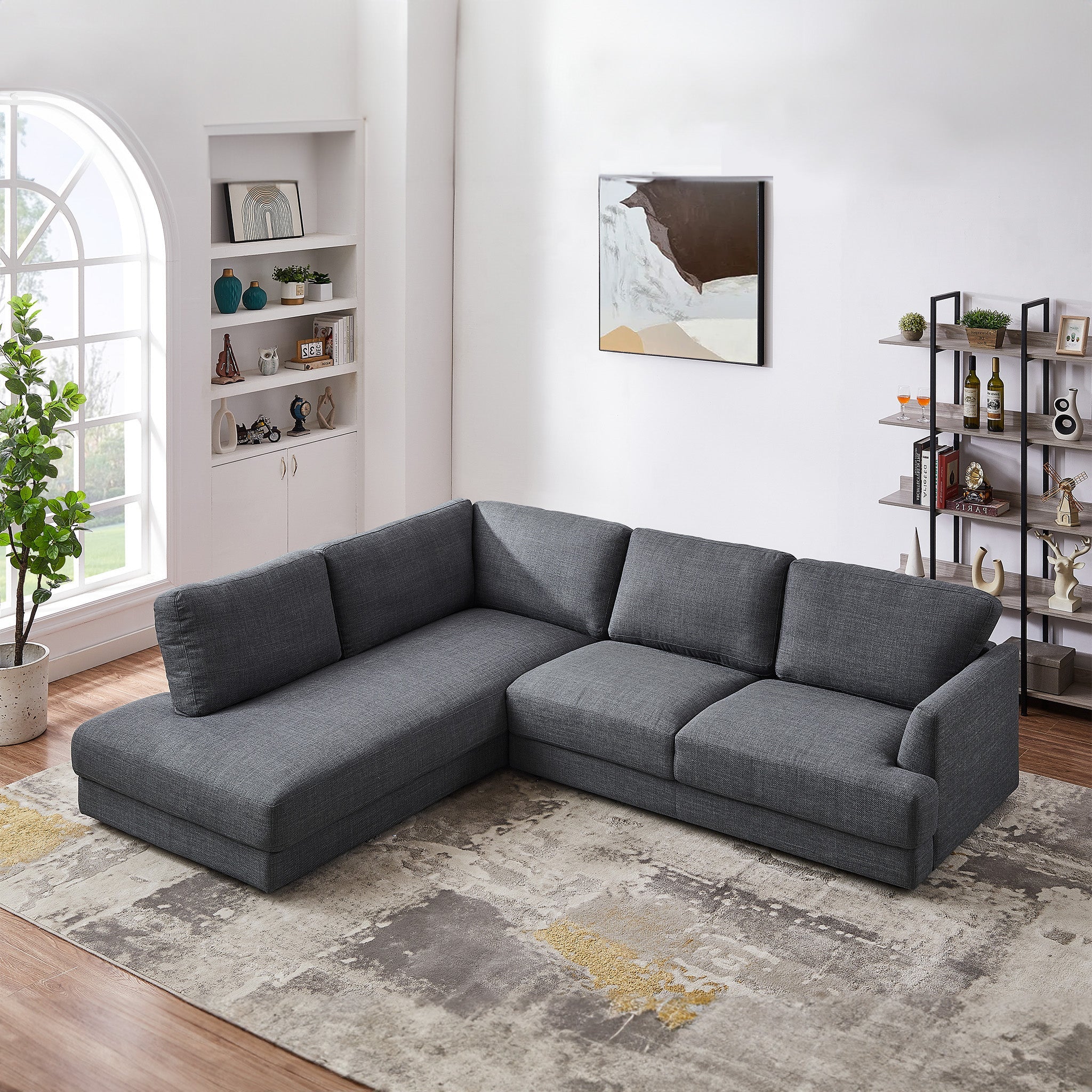 Glander Grey Fabric Left-Facing Sectional Sofa
