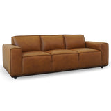 Hanky Mid-Century Modern Genuine Tan Leather Sofa