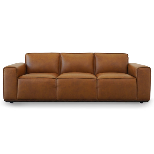 Hanky Mid-Century Modern Genuine Tan Leather Sofa