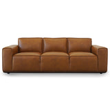 Hanky Mid-Century Modern Genuine Tan Leather Sofa