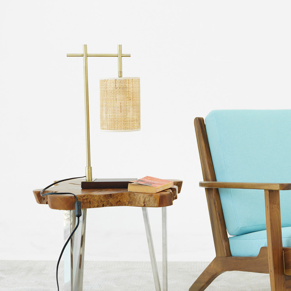 Moonstone Bamboo Lampshade Table Lamp - Dark Brown - Bronze