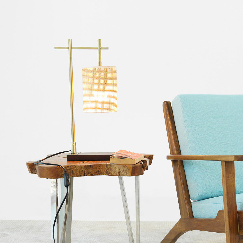 Moonstone Bamboo Lampshade Table Lamp - Dark Brown - Bronze