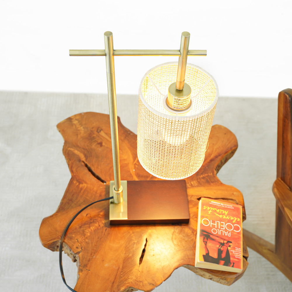 Moonstone Bamboo Lampshade Table Lamp - Dark Brown - Bronze