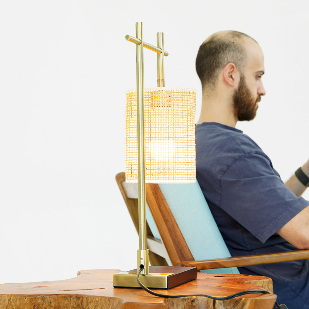 Moonstone Bamboo Lampshade Table Lamp - Dark Brown - Bronze