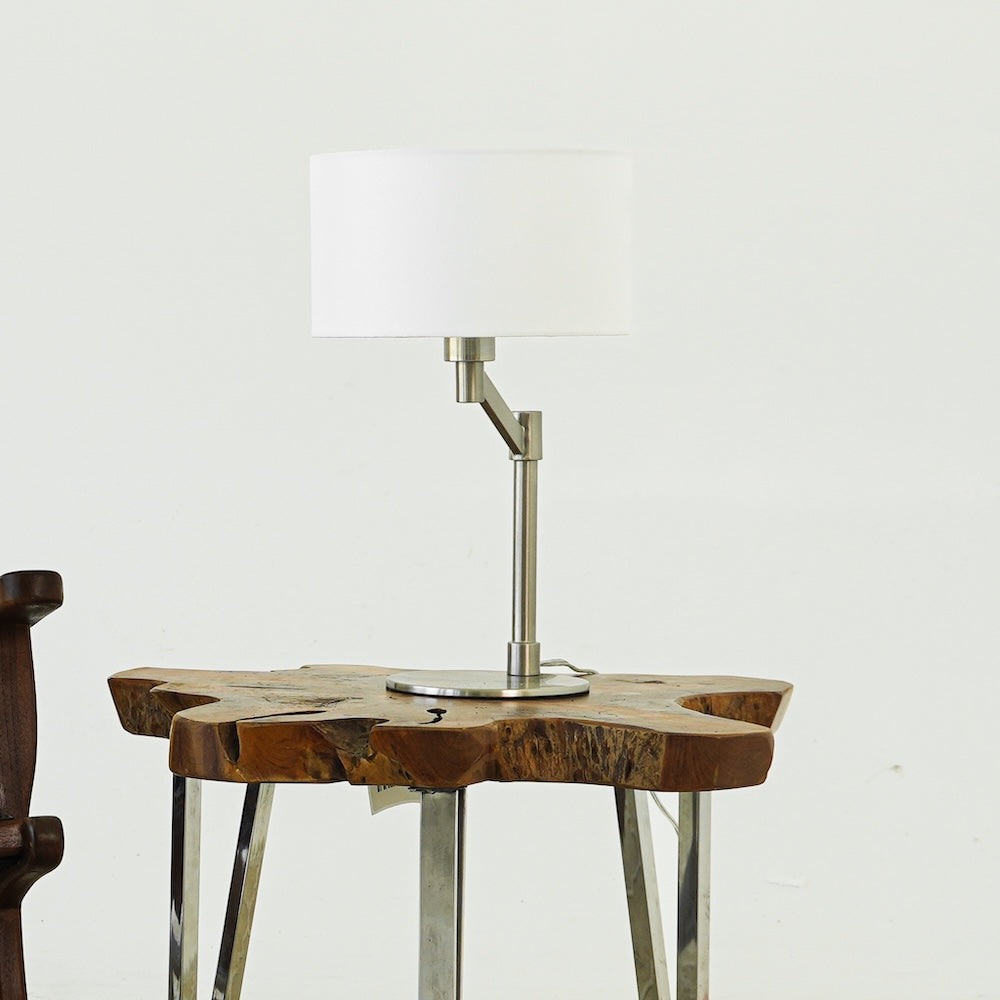 Horizon Brushed Nickel Table Lamp with On/Off Switch Curved Metal Base Linen Shade