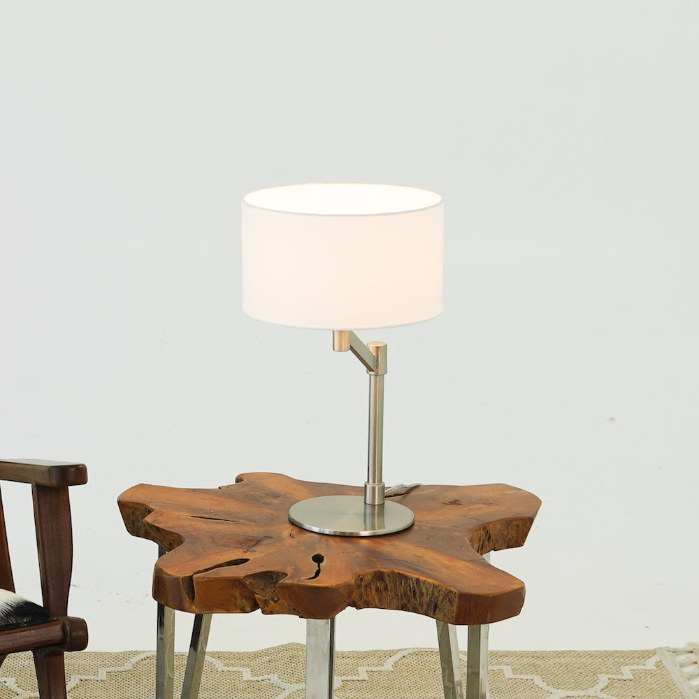 Horizon Brushed Nickel Table Lamp with On/Off Switch Curved Metal Base Linen Shade