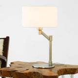 Horizon Brushed Nickel Table Lamp with On/Off Switch Curved Metal Base Linen Shade