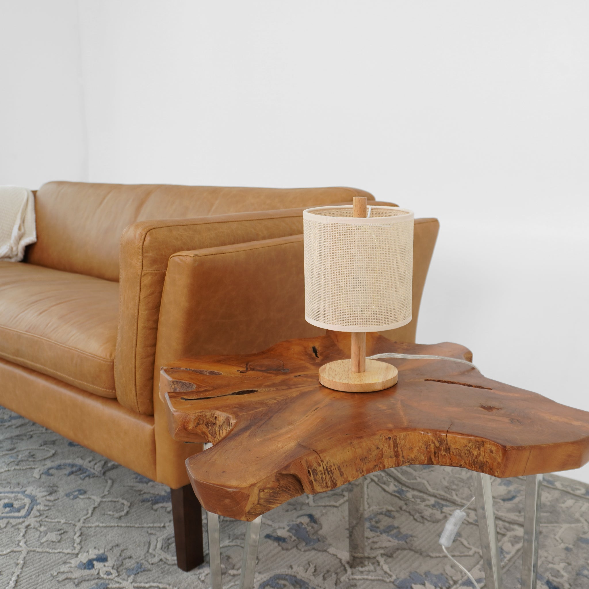 Levio Table Lamp, Natural Oak Wooden Base with Linen Shade