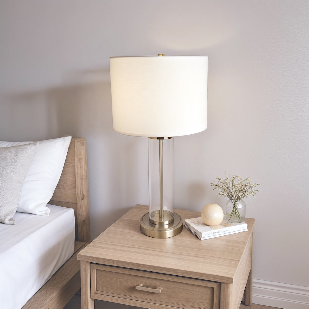 Luna Brushed Nickel Table Lamp with On/Off Switch Clear Glass Body  Metal Base