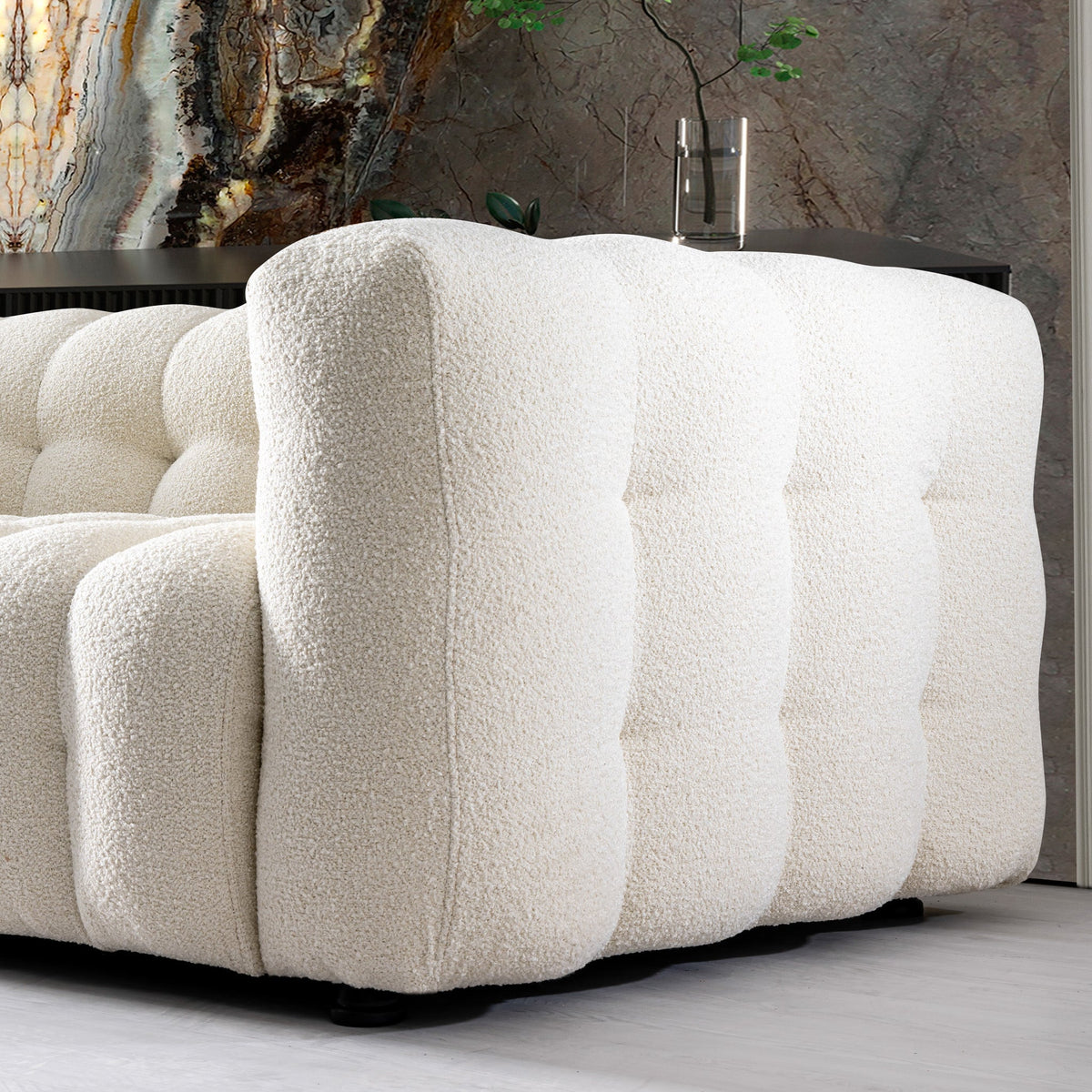 Marceille Modern Sofas Tufted Boucle Fabric In Cream