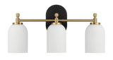 Meadows Three Lights Vanity Brushed Gold Bathroom Wall Light for Bathroom Over Mirror 20.5"W × 10.125"H × 5.5"E with White Frosted Glass