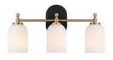 Meadows Three Lights Vanity Brushed Gold Bathroom Wall Light for Bathroom Over Mirror 20.5"W × 10.125"H × 5.5"E with White Frosted Glass