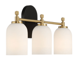 Meadows Three Lights Vanity Brushed Gold Bathroom Wall Light for Bathroom Over Mirror 20.5"W × 10.125"H × 5.5"E with White Frosted Glass