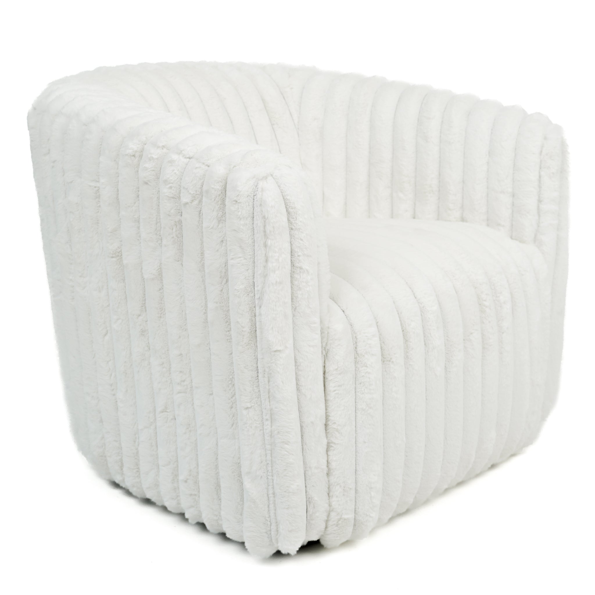 Mira White Soft Plush Fabric Swivel Chair