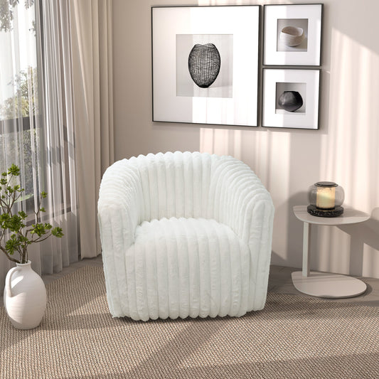 Mira White Soft Plush Fabric Swivel Chair