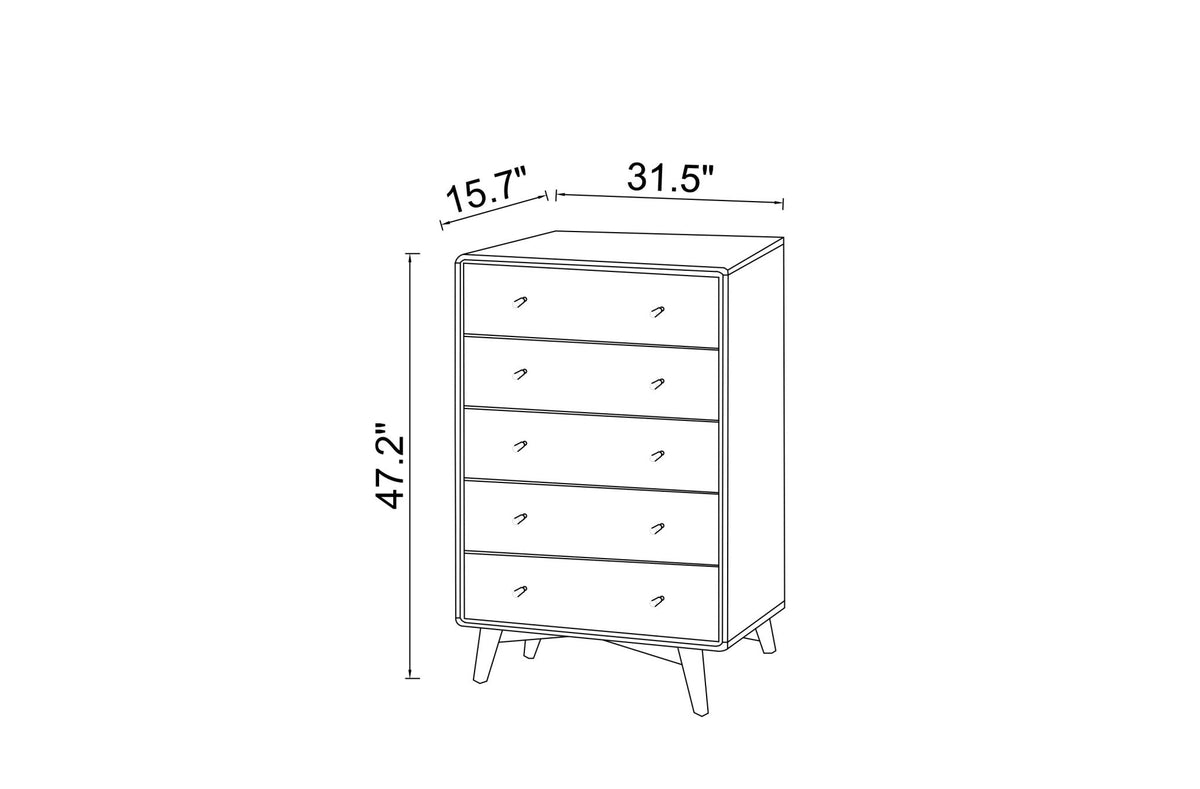 Noak Mid Century Modern Dresser (5 Drawer White)