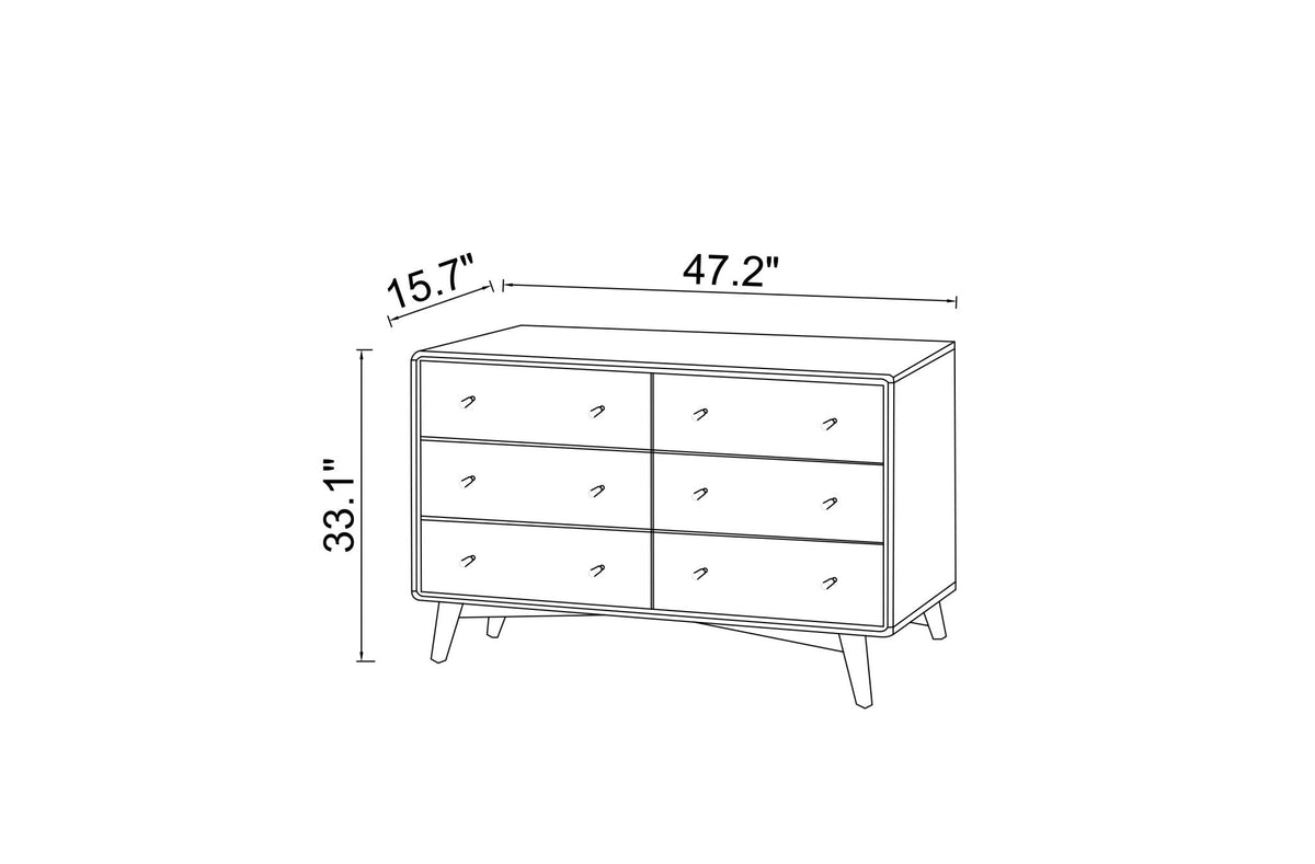 Noak Mid Century Modern Dresser (6 Drawer Walnut)