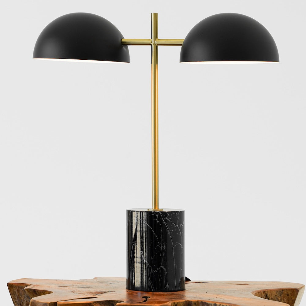 Nova Hydro Black Table Lamp with On/Off Switch Double Lamp with Faux Marble Base