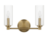 Regal Double Light Vanity With Clear Ribbed Glass - Satin Brass