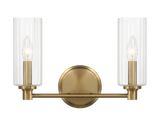 Regal Double Light Vanity With Clear Ribbed Glass - Satin Brass