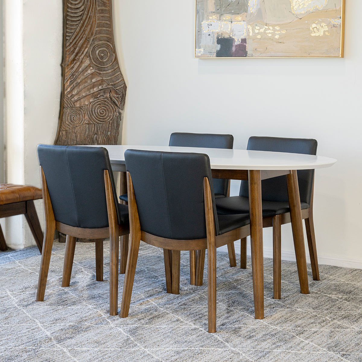 Rixos (Walnut) Dining Set With 4 Virginia (Black Leather) Dining Chairs