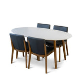 Rixos (Walnut) Dining Set With 4 Virginia (Black Leather) Dining Chairs