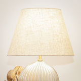 Serenity Round Ribbed Glass Lamp Base Clear Table Lamp Large Linen Shade